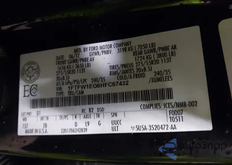 2017 Ford F-150 Lariat from USA, damaged, VIN 1FTFW1EG6HFC67432